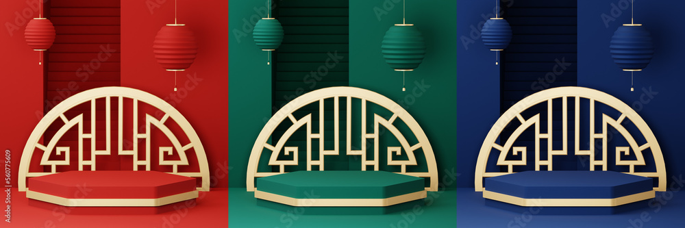 Obraz premium Chinese New Year celebrations , Festive gift card templates with realistic 3D design elements, holiday banners, web posters, flyers, and brochures, greeting cards . 3D Rendering