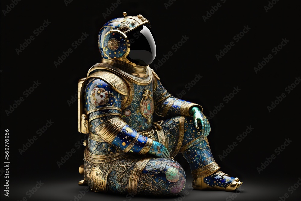 Astronaut figurine made in colorful enamel technique. Generative ai.