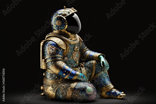 Astronaut figurine made in colorful enamel technique. Generative ai. © FantasyEmporium
