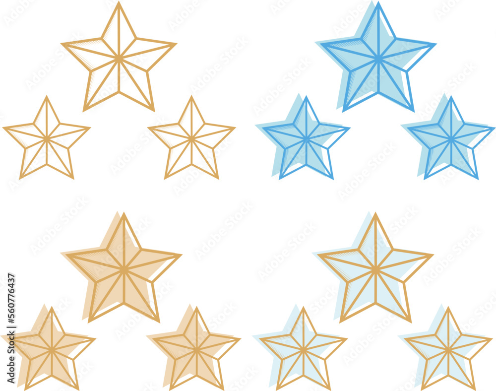 Pack Tres estrellas doradas Argentina campéon del mundial de futbol (football). Ilustración para usar como recurso gráfico o tatuaje.