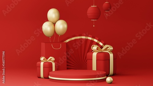 Chinese New Year celebrations , Festive gift card templates with realistic 3D design elements, holiday banners, web posters, flyers, and brochures, greeting cards . 3D Rendering