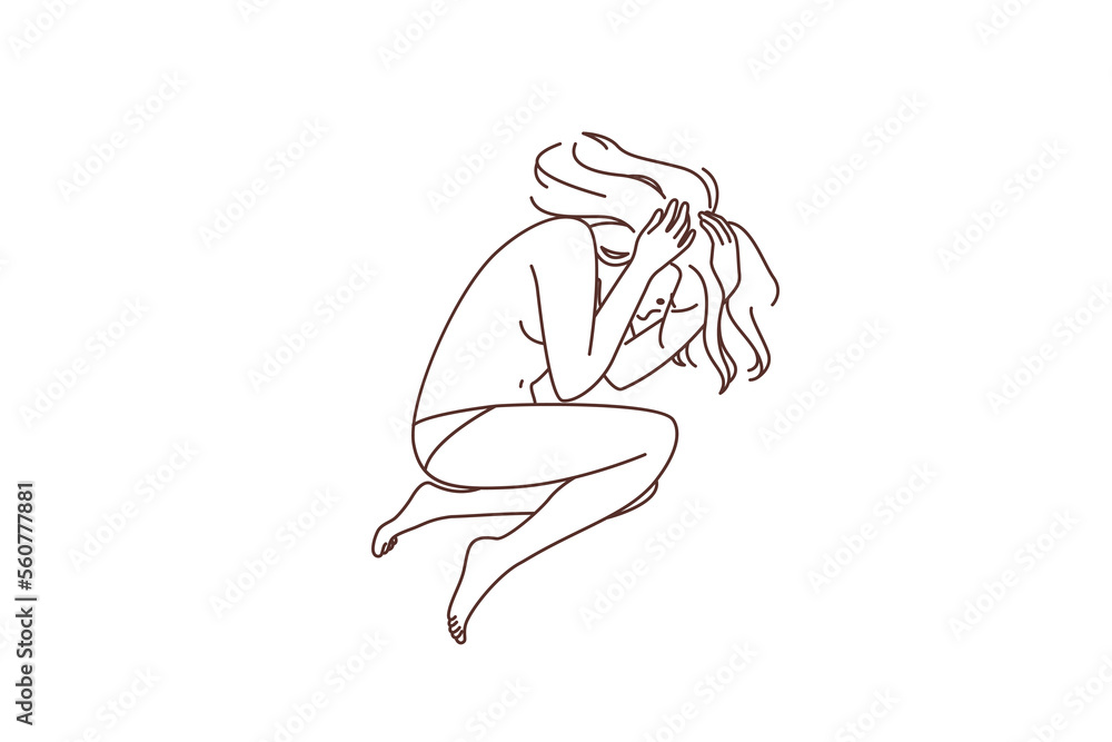 Naklejka premium Naked woman feel scared and imprisoned 