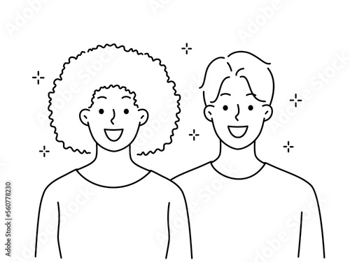 Smiling interracial couple feel positive 