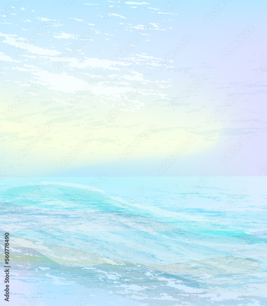 Naklejka premium Ocean view minimalist background in light pastel colours Vector abstract illustration, concept for card, banner, poster, flyer, print.