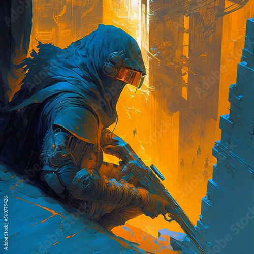 Cyberpunk Sniper Assassin, fantasy character, sci-fi - generative ai 