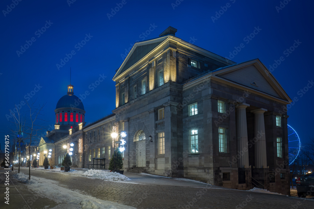 Montreal, bonsecours market at night in the old port.