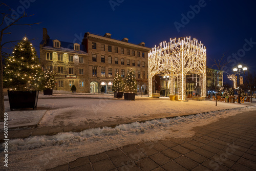 Montreal, winter decorations of Place Jacques Cartier in the old port photo