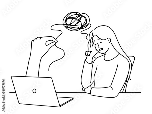 Unhappy woman have online session with psychotherapist 