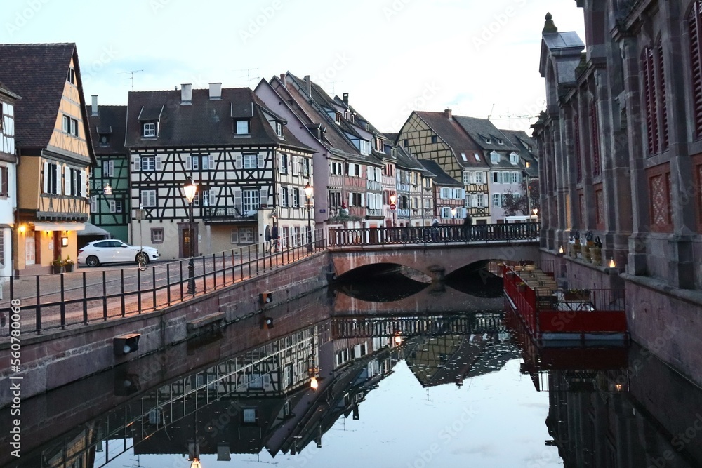 Naklejka premium Old town and canal in Colmar, France