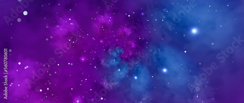 Deep outer space background with stars and nebula in blue, and purple