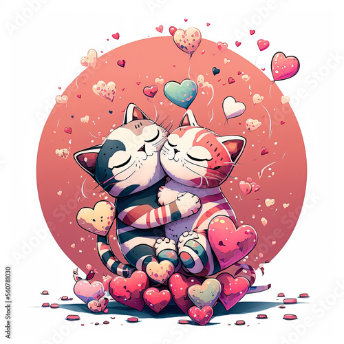Cat love. Cat couple hugging, cudling and kissing. Valentines day card. Valentines poster. ai generated. Love background
