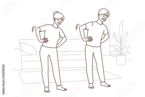 Energetic old people training at home 