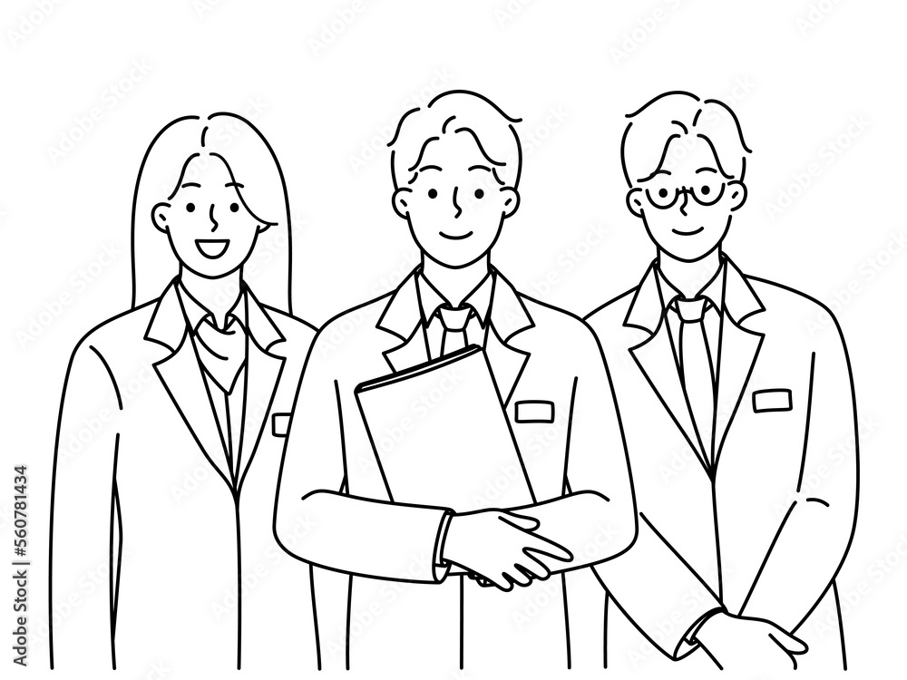 Smiling administration personnel standing together Smiling administration personnel standing together