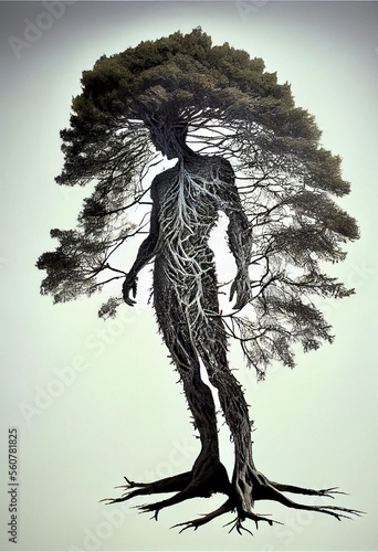 Generative AI abstract render of a humanoid fantasy tree
