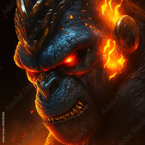 Angry gorilla face closeup, generative ai