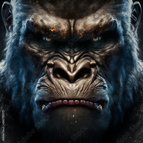 Angry gorilla face closeup, generative ai photo