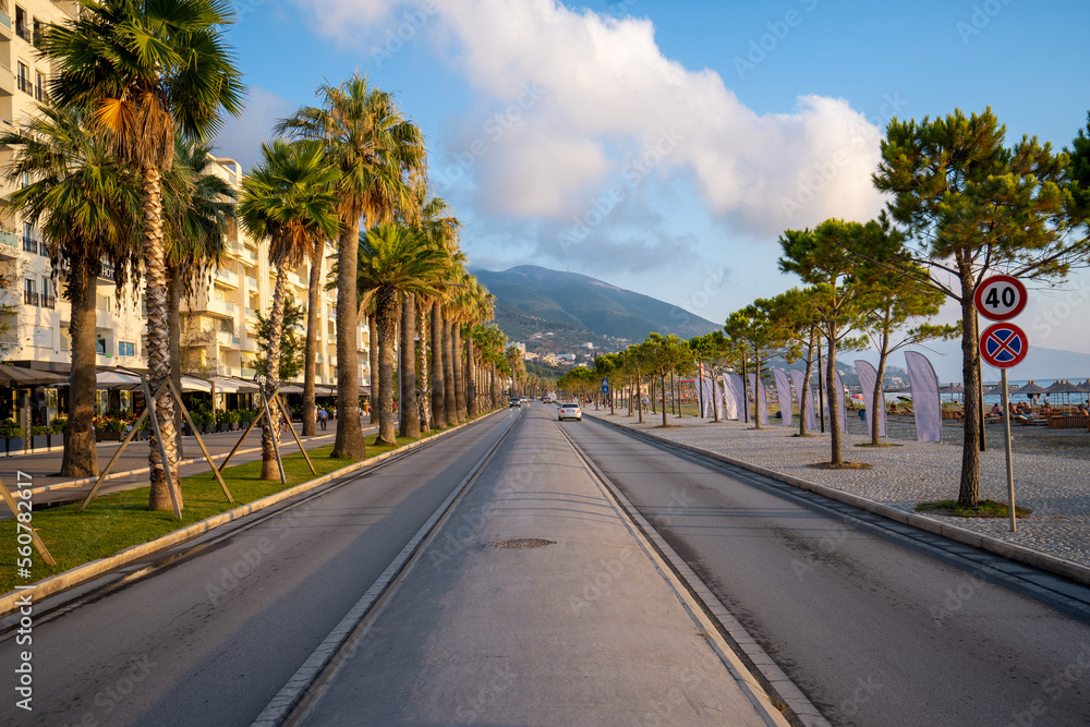 Fototapeta premium Vlora, Albania Road View. Summer in Albania