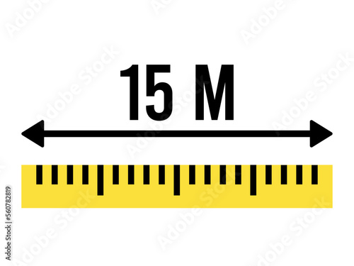 15 meters ruler icon. Vector measure scale, size and length isolated on white background