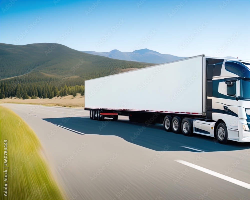 Massive truck transports goods on highway. Massive truck transports goods on highway.