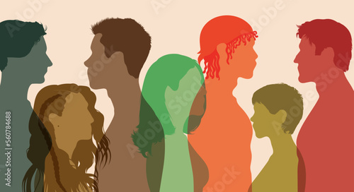 Group diversity of multiethnic people from the side. Collaborate, Co-workers, Harmony and Organization.