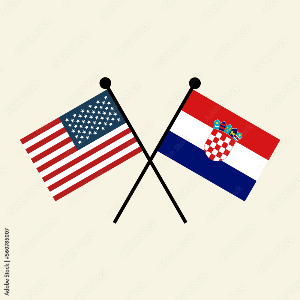 Flags of USA America and Croatia with crossed position. Two national flag icons for symbol of agreement, cooperation, bilateral, negotiation, alliance, and politics. Flags of USA America and Croatia with crossed position. Two national flag icons for symbol of agreement, cooperation, bilateral, negotiation, alliance, and politics.
