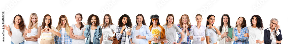 Fototapeta premium Collage of beautiful women on white background