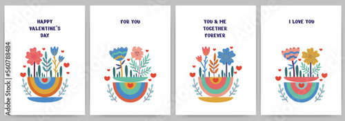 Slika na platnu Set of greeting cards Happy Valentine's Day, invitations, declaration of love