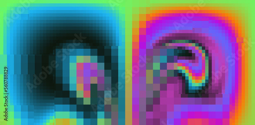 Texture of a glitched and distorted computer screen with random pixel noise.