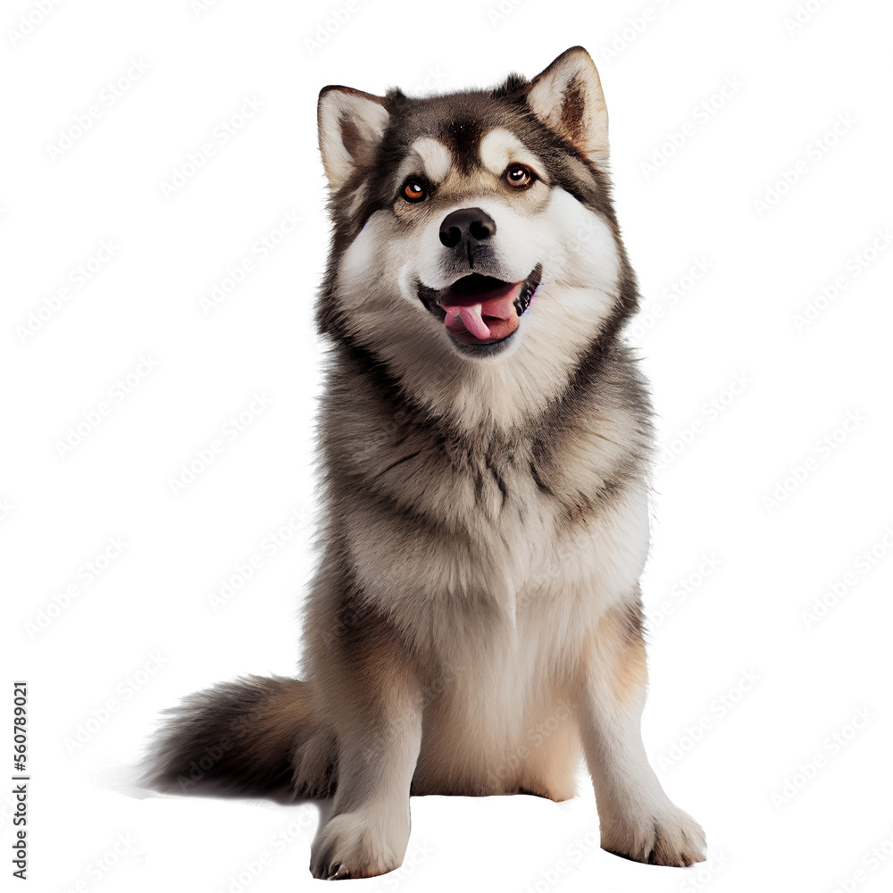 alaskan malamute puppy with clipping path. 
cute dog on white background