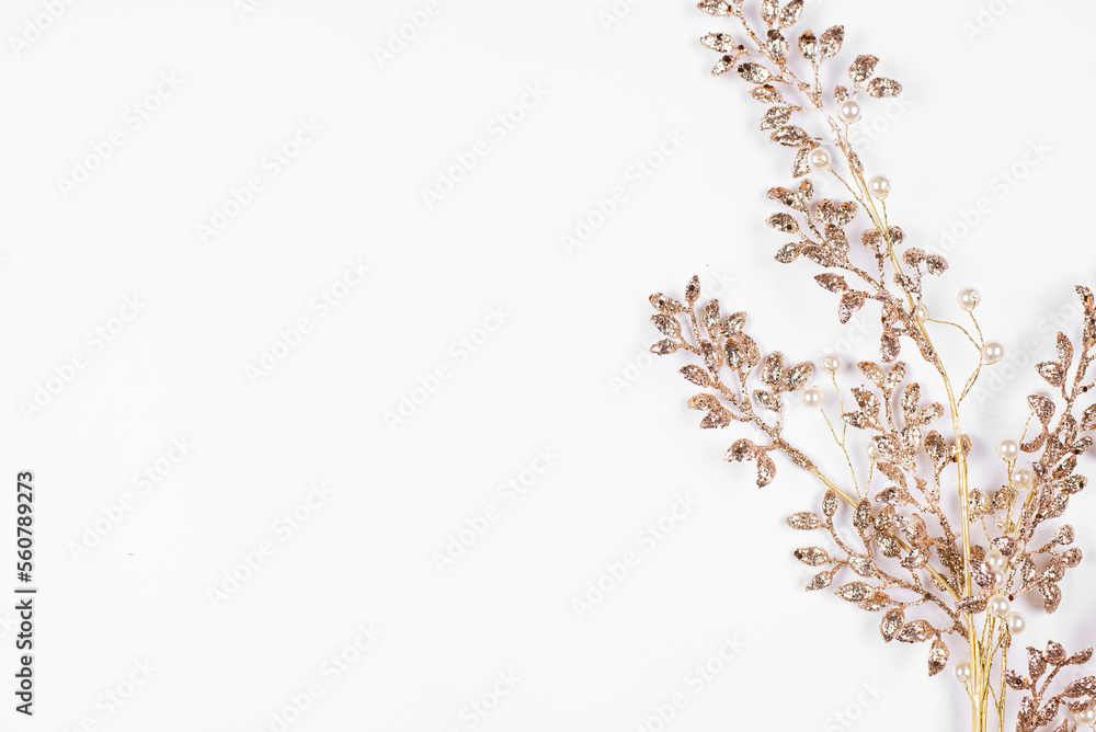 A twig of gold. New Year's decoration. Banner frame A twig of gold. New Year's decoration. Banner frame