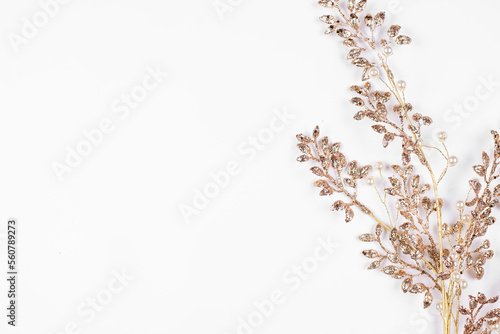 A twig of gold. New Year s decoration. Banner frame