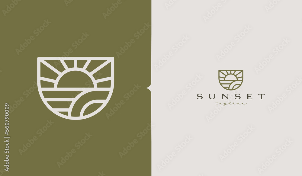 Sunset wave Monoline Logo Template. Universal creative premium symbol. Vector illustration