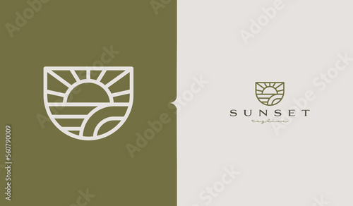 Sunset wave Monoline Logo Template. Universal creative premium symbol. Vector illustration