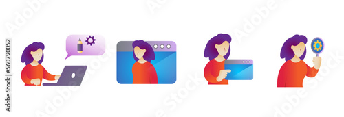 Set of 4 App development, IT concepts (App design, testing, debugging, QA, Programming) clean colorful vector illustration design. Version 2.
