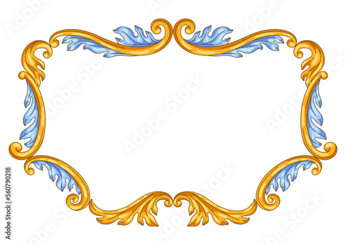 Decorative floral frame in baroque style. Colorful curling plant.