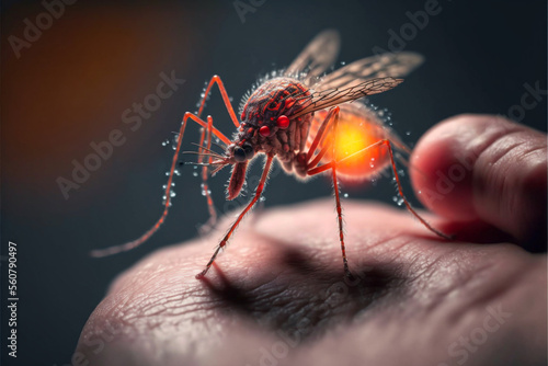 Macro photo Mosquito sucking human blood. Generation AI