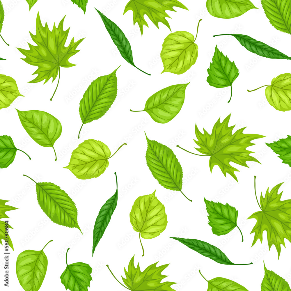 Seamless pattern with spring leaves. Beautiful decorative foliage.