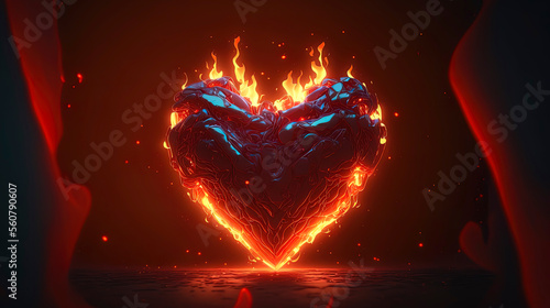 heart on black background, heart shaped object with flames coming out of it, heart on fire,heart with flames