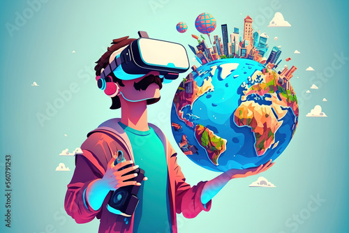 virtual reality device, metaverse illustration concept, vr new world concept. (ai generated)