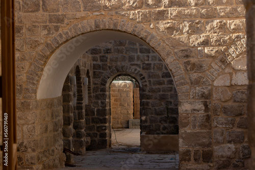 Old caravanserai in Judaean desert in Palestine region. Maqam Nabi Musa