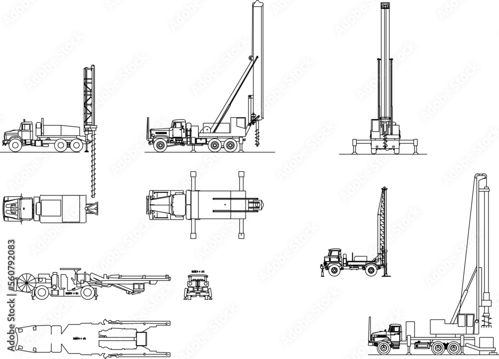 Obraz premium collection of vector illustration sketch designs of earth drill construction cars
