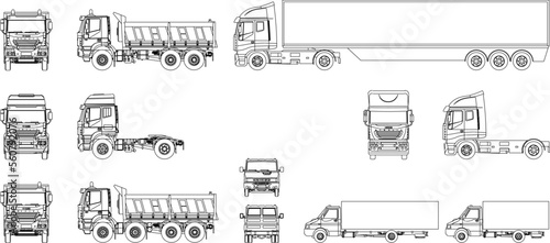 Tablou canvas collection of multi sided large freight truck illustration sketch design