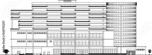 eco-friendly multi-storey apartment building detailed sketch design vector illustration