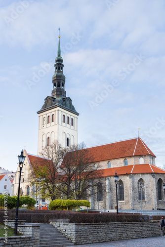 Fototapeta Naklejka Na Ścianę i Meble -  Saint Olaf church in the center of old medieval town of Tallinn in Estonia Unesco world heritage site