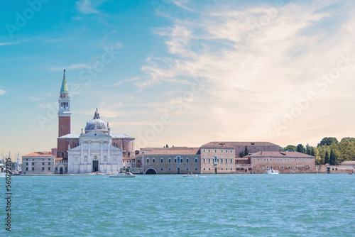 Beautiful views of Santa Maria Della Salute and the Venetian lagoon in Venice, Italy