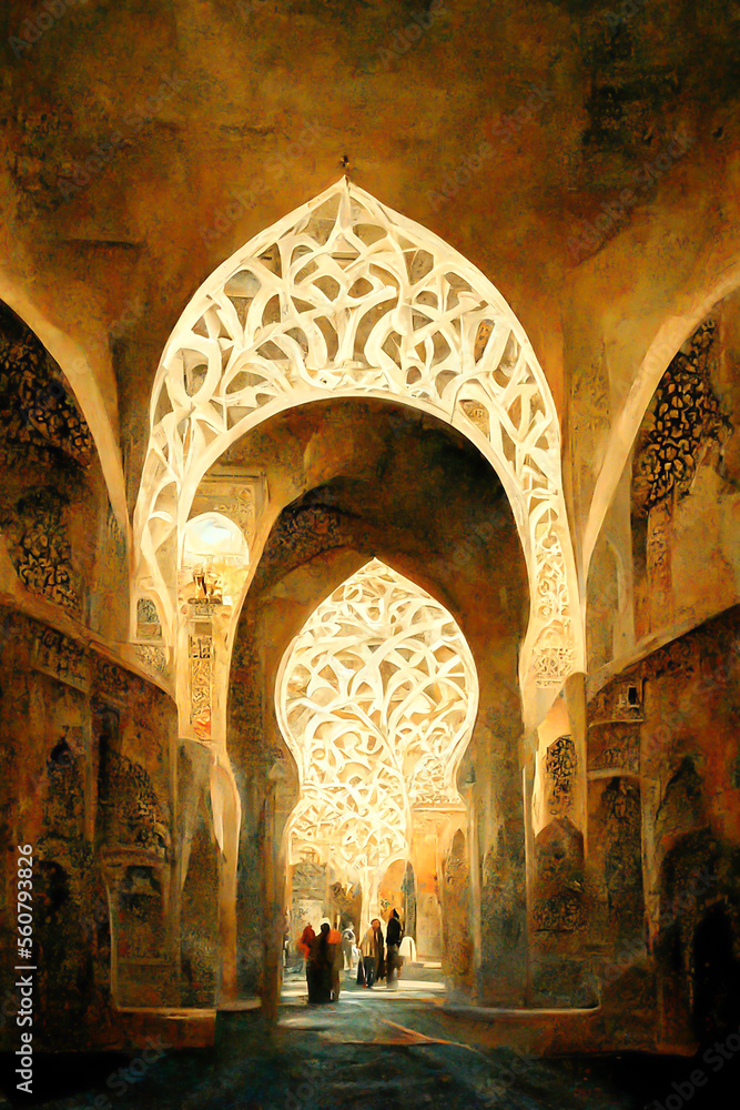 Mosques, arches, doors- Created with Generative AI Technology