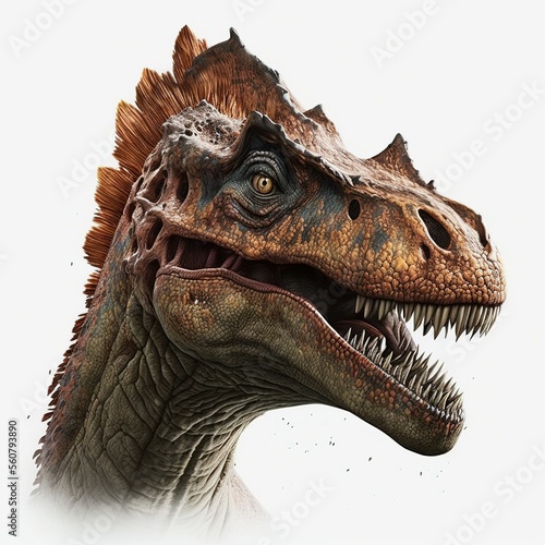 Rajasaurus on white background. Image generated with generative AI