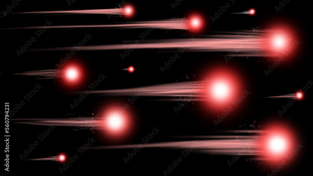 Obraz premium Flying red fireworks on a black background.