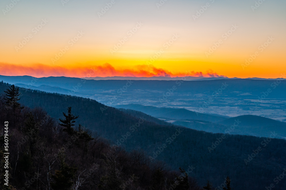 Forest Fire Sunset, Shenandoah National Park Virginia USA, Virginia