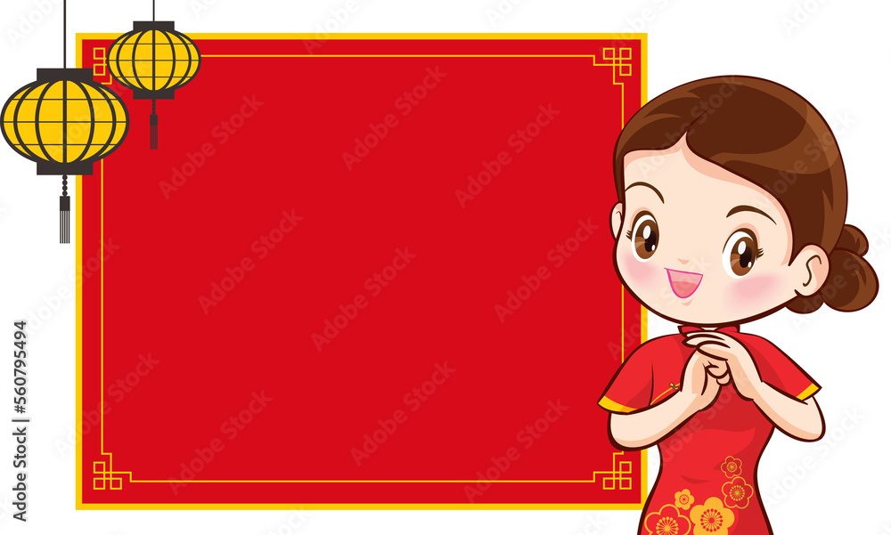 Beautiful chinese woman in traditional gown with signboard presents Beautiful chinese woman in traditional gown with signboard presents